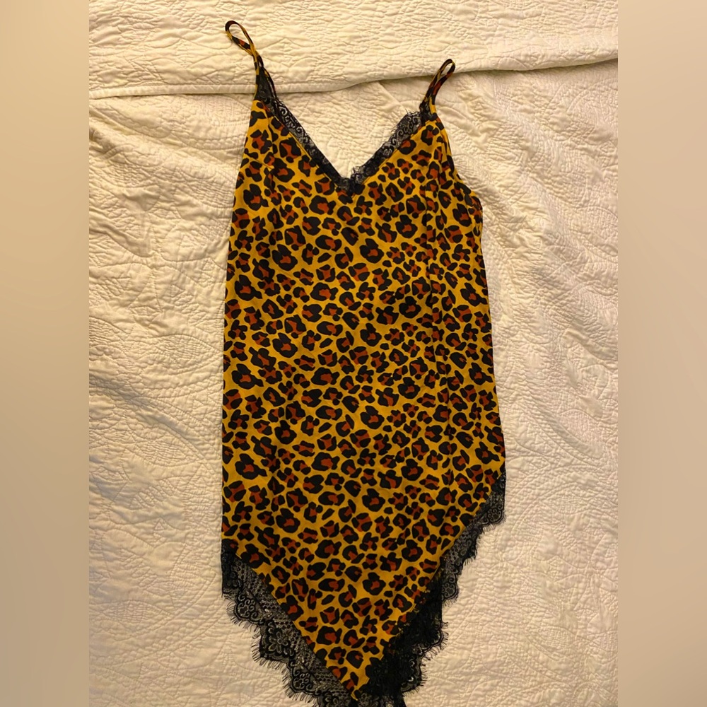 Leopard urban outfitters slip dress with lace